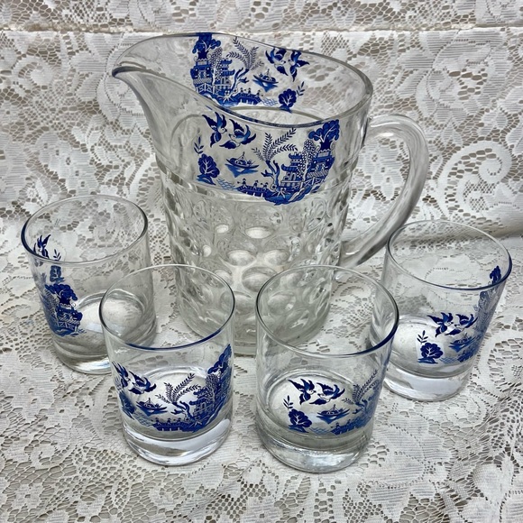 Vintage, Heavy  4pc Blue Willow Libbey Glass Tumblers - Picture 5 of 5